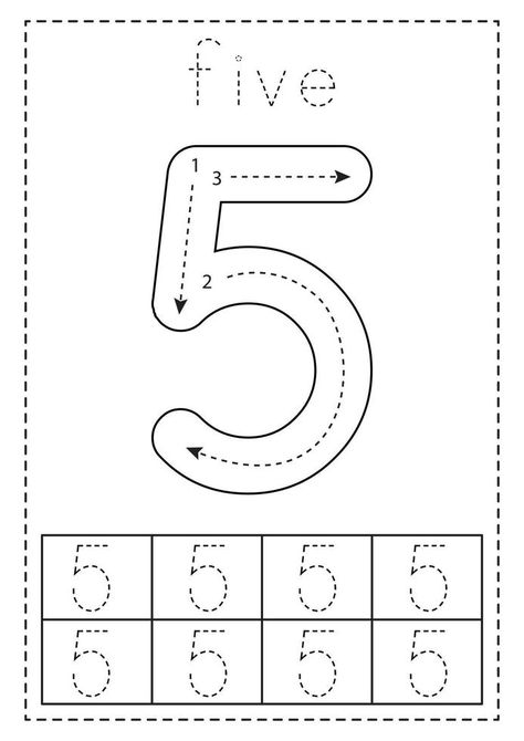 Tracing number five. Preschool worksheet. Black and white. Number 5 For Preschoolers, Number 5 Preschool Activities, Number 5 Preschool, Number 5 Worksheets For Preschool, Number 5 Activities For Preschool, Number 5 Worksheet, Fun Preschool Worksheets, Letter Writing For Kids, July Planner