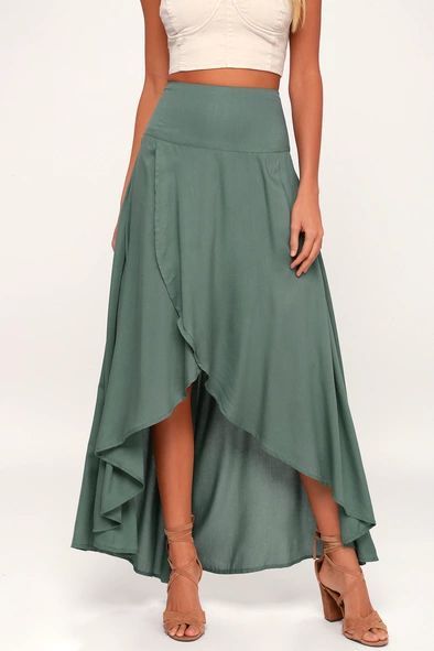 8c01a75941549a705cf7275e41b21f0ddesc48506762ri Sewing Sportswear, 70s Fashion Dresses, Dark Sage Green, High Low Maxi Skirt, Green Maxi Skirt, Quirky Style, Midi Skirt Outfit, Dark Sage, Boho Clothes