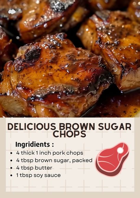 Something Different With Pork Chops, Food Pork Chops, Rib Chops Recipe Pork, Pork Chopped Recipes, Brown Sugar Chops Recipe, Brown Sugar Italian Pork Chops, Brown Sugar Chops Baked, Pork Chop Recipes With Soy Sauce, Easy Boneless Pork Chops