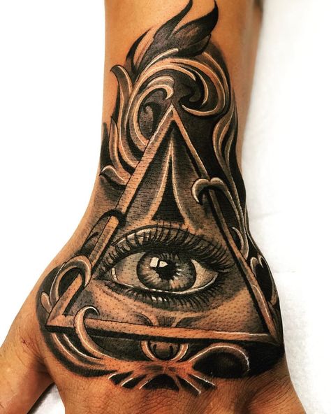 Evil Eye Tattoo On Hand, Eye Hand Tattoo, Bone Hand Tattoo, Hand Eye Tattoo, Hand Tattoo Designs, All Seeing Eye Tattoo, Tiger Tattoo Sleeve, Eye Tattoos, Eyeball Tattoo