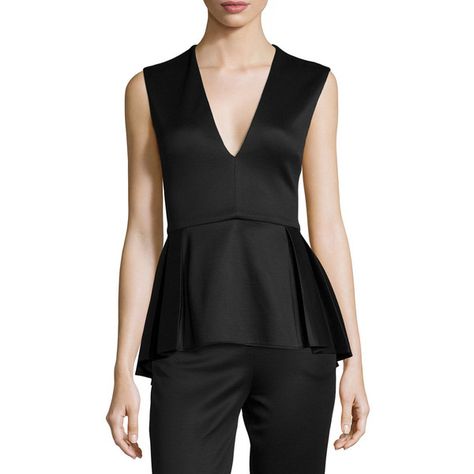 Cushnie et Ochs Deep V-Neck Pleated Peplum Top ($900) ❤ liked on Polyvore featuring tops, black, deep v neck top, peplum tops, low v neck tops, black top and black sleeveless top Blusas Peplum, Black Peplum Top, Empire Waist Tops, Sleeveless Peplum Top, Velour Tops, Peplum Shirts, Et Ochs, Cushnie Et Ochs, Peplum Jacket