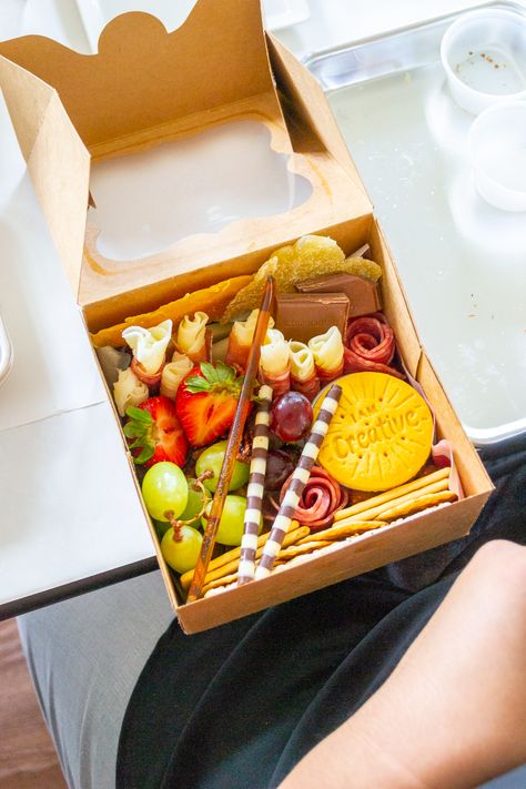 Diy Charcuterie Box Gift, Mini Charcuterie Boxes Diy, Teacher Charcuterie Box Gift, Charcuterie In A Box Diy, Charcuterie Box Ideas, Charcuterie Togo Boxes, Charcuterie Box, Chocolate Sticks, Candied Almonds