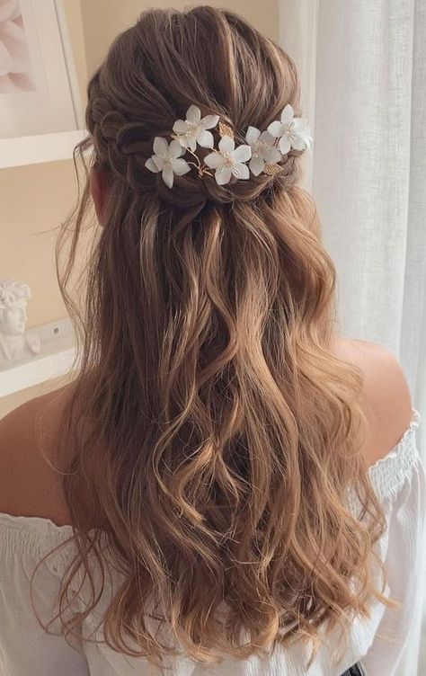 Wedding Hair Half, Open Hairstyles, Braut Make-up, Flower Girl Hairstyles, Wedding Hairstyles Half Up Half Down, Half Up Half Down Hair, Half Up Hair, Party Hairstyles, Aesthetic Hair