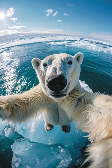 Polar Bear Background, Funny Polar Bear, Arctic Wallpaper, Alaska Style, Polar Bear Wallpaper, Curious Expression, White Bears, Bear Attack, Bright Blue Sky