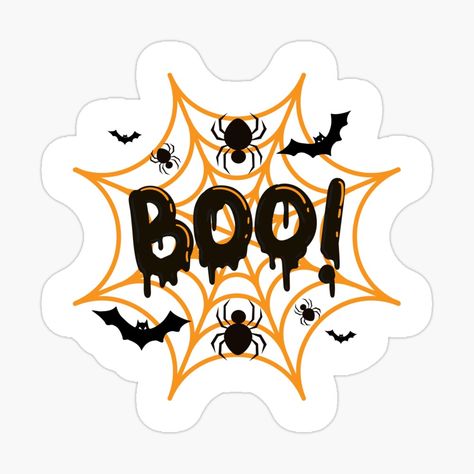 Get my art printed on awesome products. Support me at Redbubble #RBandME: https://www.redbubble.com/i/sticker/Halloween-Boo-by-printmala/163683729.EJUG5?asc=u Halloween Stickers Printable Free, Halloween Stickers Printable, Imprimibles Halloween, Topper Halloween, Halloween Layout, Creepy Pumpkin, Spooky Stickers, Stickers Halloween, Pumpkin Stickers