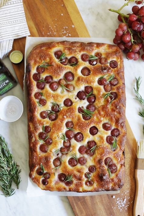 {Schiacciata All’Uva} Tuscan Grape Focaccia Recipe Olive Oil Recipes, Focaccia Recipe, Cooking Club, Baking Stone, Focaccia Bread, Pizza Stone, Fresh Rosemary, Dry Yeast, Sweet Savory