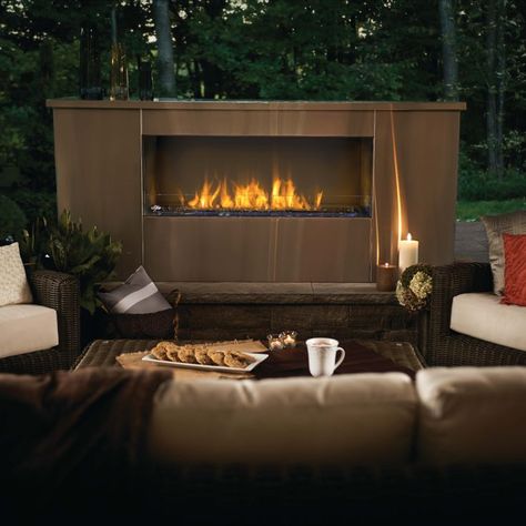 Take The Stress Out Of Everyday Life Fireplace Outdoors, Through Fireplace, Double Sided Gas Fireplace, Linear Gas Fireplace, Napoleon Fireplace, Vent Free Gas Fireplace, Entertaining Deck, Fire Pit Materials, Decking Ideas