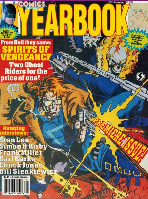 COMICS SCENE YEARBOOK Vol. 1 1992 Comic Book Yearbook, Yearbook Covers Themes, Back In 1992, Yearbook Covers Design, Spirit Of Vengeance, Yearbook Layouts, Yearbook Pages, Yearbook Covers, Bob Kane