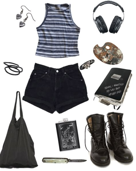 Coastal Grunge Outfits, Slasher Summer Aesthetic Outfits, Summer Outfits 80s, Grunge Beach Outfit, Slasher Summer Outfits, 90s Grunge Summer Outfits, Summer Outfits Alternative, Dark Summer Outfits, Grungy Summer Outfits