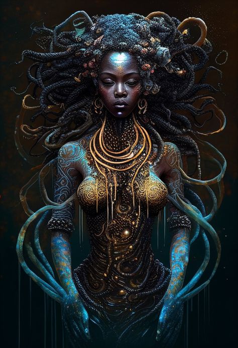 Voodoo Art, Mami Wata, Quantum Entanglement, African Spirituality, Art Of Beauty, Mother Goddess, Spiritual Awareness, Fantasy Artwork, Black Art