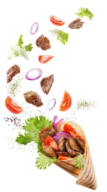 Shawarma Advertisement, Shawarma Aesthetic, Gyro Pita, Amazing Food Photography, Grilling Kabobs, Floating In The Air, Beef Skewers, Doner Kebab, Beef Meat