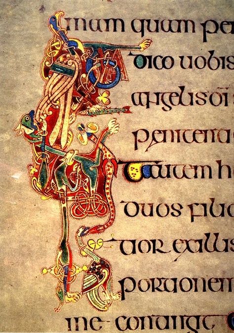 Month of Art: Day 13 The Book of Kells (ca. 800)/ The Secret of Kells (2009) – From the Perspective of an Old Soul Illuminated Lettering, The Book Of Kells, Four Gospels, Illustrated Manuscript, Book Of Kells, Ancient Books, Book Of Hours, Medieval Manuscript, Illuminated Letters