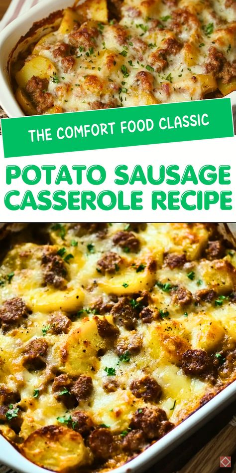 This potato sausage casserole is the definition of comfort food! Creamy, hearty, and bursting with flavor, it’s a one-pan dish that’s easy to make and perfect for any night. Save this pin for later or click to explore the recipe now! Cheese Potato And Smoked Sausage Casserole, Potatoes And Sausage Recipe, Potato Casserole With Sausage, Meals Using Potatoes, Summer Sausage Casserole, Easy Sausage And Potatoes Recipes, Potatoe Sausage Recipe, What Can I Make With Sausage, Easy Dinner With Sausage