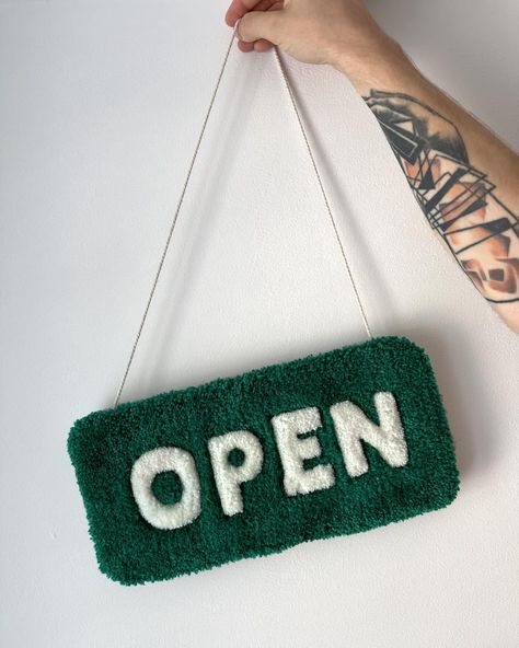 Open Close Sign 🌿🔄 Double-sided tufted "OPEN/CLOSED" sign for your business 🌟🛍️ Size: 18cm x 38cm 📏 Yarn composition: 100% acryl 🧵 To order a custom-designed rug or choose from our ready-made options, please message us directly 📩 #TuftedRug #CustomRug #InteriorDesign #HandmadeRug #tufting #handmade #decor #interiordesign #business #shop #sign #crafts #uniquedecor #artwork Open Close Sign, Closed Sign, Open Sign, Closed Signs, Open Signs, Shop Sign, Handmade Decor, Profile Pic, Tufted Rug