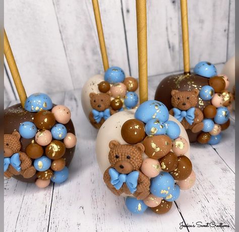 Teddy Bear Strawberries, Bear Baby Shower Treats, Bear Cake Pops, Teddy Bear Baby Shower Theme Treats, Teddy Bear Dessert Table, Baby Shower Treats Boy, Teddy Bear Baby Shower Centerpiece, Teddy Bear Baby Shower Theme, Chocolate Covered Apples