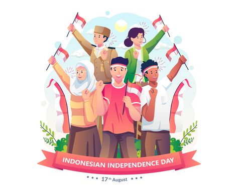 Childrens Day Illustration, Indonesian Independence Day, Indonesian Independence, Indonesian Flag, Vector People, Muslim Family, Kids Around The World, Flat Style, Childrens Illustrations