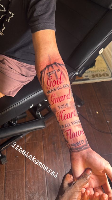 Go Follow //theinkgeneral Thank God Tattoo, In God I Trust Tattoo, Trust In God Tattoo, Tattoo Ideas For Men Forearm Meaningful, Trust God Tattoo, In God We Trust Tattoo, God Tattoos For Men, Bible Scripture Tattoos, Bible Verse Tattoos For Men