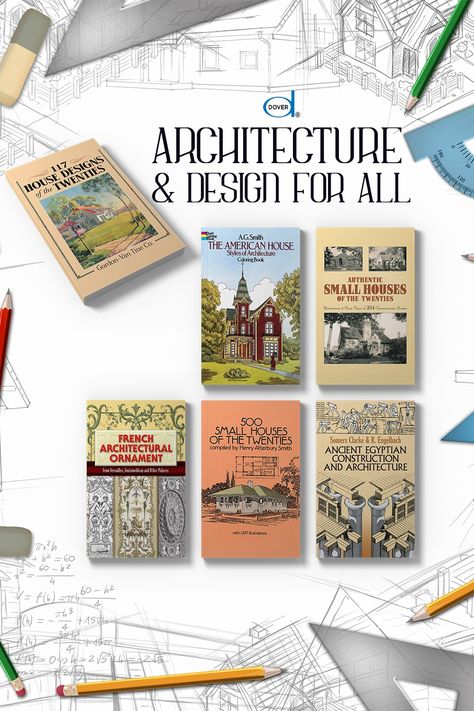 From Vitruvius to Frank Lloyd Wright, castles to Manhattan luxury apartments, these books present the fascinating panorama of architecture through the ages. Explore homes, famous buildings, and the many diverse styles of architecture dating from the Middle Ages to today. www.doverpublications.com/architecture Architect Book Design, Architectural Books, 101 Things I Learned In Architecture School, Architecture Books To Read, Books About Architecture, American House Style, Egyptian Ornamented, Odd Couples, Art Studio Room