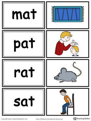 Word sorting and matching game with this AT Word Family printable worksheet in color. At Family Words, In Word Family, At Word Family, Word Families Printables, At Words, 3 Letter Words, Word Sort, Cvc Words Kindergarten, Cvc Word Activities