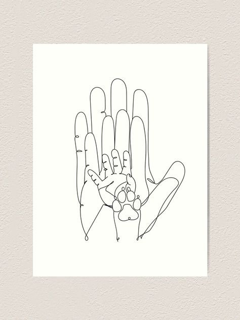 "Family Hands One Baby and Dog Paw line Art" Art Print by Valeria-Art | Redbubble Family Hands, Families Hands, Dog Line Art, Art Boutique, Family Drawing, One Line Art, One Line Drawing, Family Of Four, Family Art