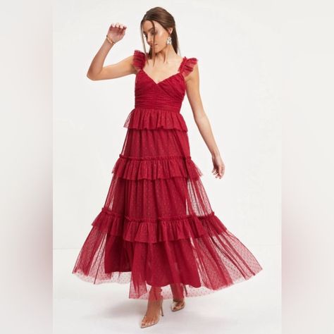 Vici Dress Perfect For Any Special Occasion Medium Plastic Tags Still Attached. Nwot Retail$98 Red Tiered Dress, Tiered Prom Dresses, Love Is All We Need, Red Tulle Dress, Tiered Prom Dress, Vici Dress, Formal Clothing, Prom 2023, Tulle Maxi Dress