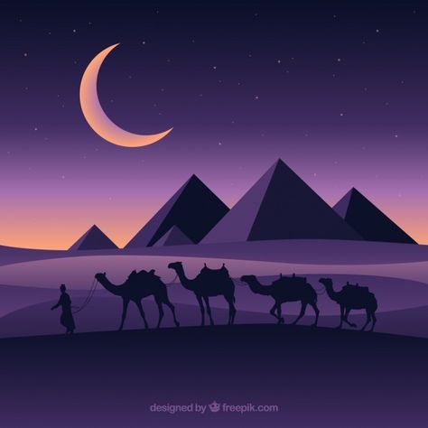 Flat Design Poster, Egypt Poster, Illustration Design Graphique, Pyramids Egypt, Procreate Ipad Art, Flat Design Illustration, Egyptian Pyramids, Soyut Sanat Tabloları, Night Landscape