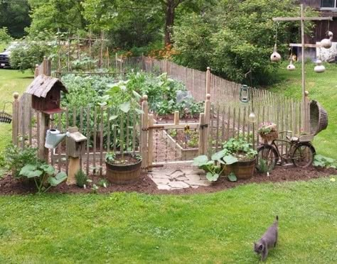 Front Yard Fenced Vegetable Garden, Small Fenced In Garden, Secret Garden Fence Ideas, Fenced In Flower Garden Ideas, Allotment Fence Ideas, Primitive Fence Ideas, Kitchen Garden Fence, Small Garden Fence Ideas Diy, Lawn Ideas Landscaping Front Yards