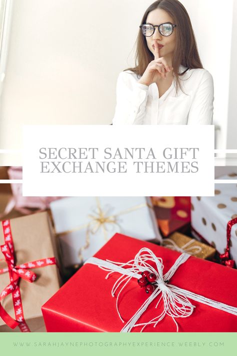 Secret Santa Theme Ideas - Sarah Jayne Photography #secretsanta #secretsantagiftideas #giftideas #giftgiving #christmasparty #christmastradition Themes For Secret Santa Gifts, Secret Santa Gift Themes, Secret Santa Week Themes, Secret Santa Theme Days, Family Secret Santa Ideas, Dirty Santa Theme Ideas, Secret Santa Theme Ideas, Secret Santa Themes, Gift Exchange Themes