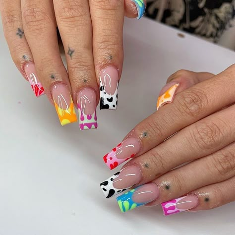 Acrylic Nails Coffin Pink, Summer Acrylic Nails, Short Acrylic Nails Designs, Foil Nails, Festival Nails, Fire Nails, Funky Nails, Pretty Acrylic Nails, Summer Nail