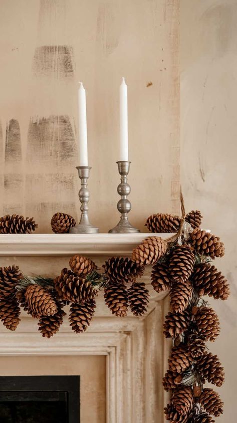 35 Cozy Winter Mantel Decor Ideas For Your Home Woodland Living Room Decor, Hygge Fireplace Decor, Winter Woodland Decor, Spring Fireplace Mantle Decor, January Mantle, Woodland Living Room, Woodland Living, Winter Fireplace Decor, Birch Bark Candles