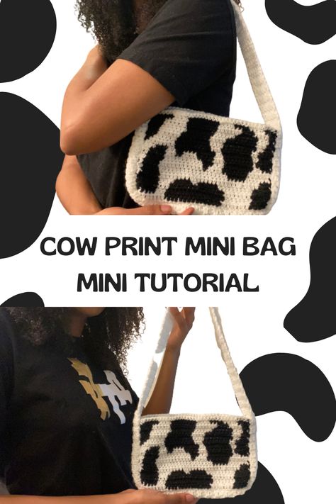 Easy & Beginner Friendly Crochet Cow Print Purse Tutorial. Super simple and quick to make. How To Crochet Cow Print, Cow Bag Crochet Pattern, Crochet Cow Bag Pattern Free, Crochet Cow Print Bag, Cow Bag Crochet, Crochet Cow Print Pattern, Cow Crochet Bag, Cow Print Crochet Free Pattern, Crochet Cow Print Blanket Pattern Free