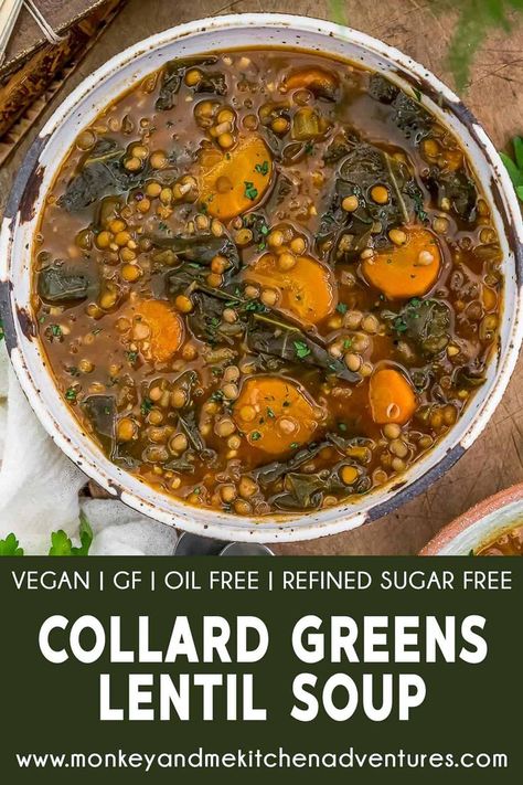 Recipe For Collard Greens, Collard Green Soup, Vegan Collard Greens, Green Lentil Soup, Monkey And Me Kitchen Adventures, Monkey And Me, Collard Greens Recipe, Vegan Party Food, Healthy Soups