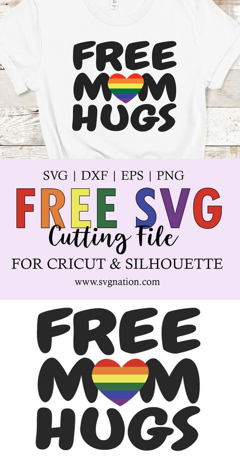 Download this free pride svg that says Free Mom hugs with a rainbow heart. Pride Tshirts Diy, Pride Shirts Ideas, Pride Svg Free, Pride Crafts To Sell, Pride Projects, Free Mom Hugs Pride, Pride Quilt, Vinyl Craft Projects, Free Mom Hugs