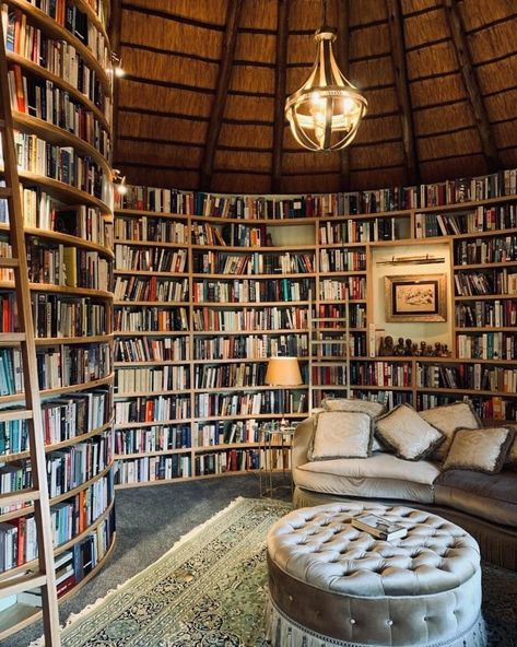 Big Library In House, Libraries In Houses, Sunlit Room, Dream Home Library, Home Library Rooms, Rolling Ladder, Dream Library, World Book Day, Home Library Design