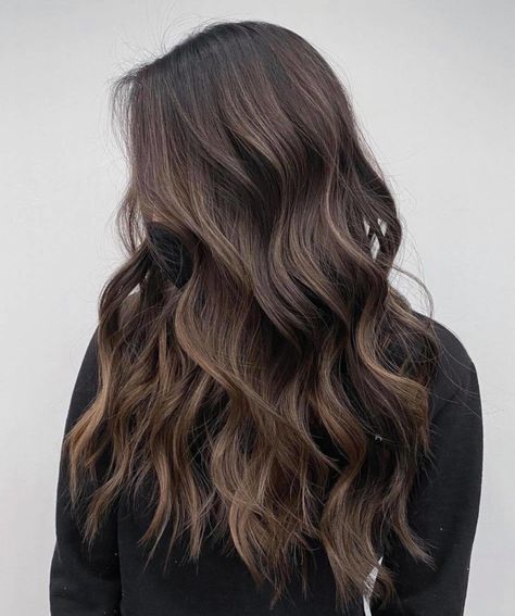 Cool Dark Brown Hair Balayage, Muted Neutral Brown Hair, Long Shaped Hair, Shade 5 Brown Hair, Classy Brown Hair Color, Brown Hair W Dimension, Dyed Hair For Dark Brown Hair, Brown Hair With Darker Lowlights, Cool Brunette Hair Color Ash Brown Dark