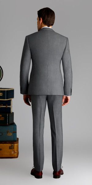 Light Gray Sharkskin Suit - Mens Suits | Black Lapel Fitted Suits For Men, Grey Suit Combinations, Nice Outfits For Men, Men Dress Outfits, Fitted Suits, Mens Suits Black, Agbada Design, Khaki Suits, Sharkskin Suit