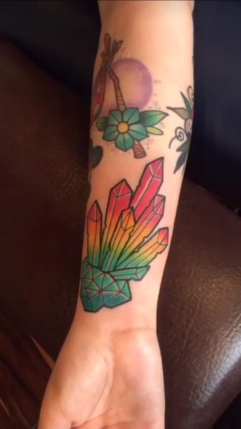 Rainbow Crystal Tattoo, Crystals Tattoo, Crystal Tattoos, Enough Tattoo, Tattoos Inspo, Crystal Tattoo, Amazing Tattoos, Druzy Crystal, Dayton Ohio