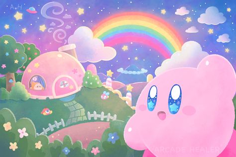 Kirby’s home Soft Kidcore Aesthetic, Kirby Character, Kirby Art, Elephant Love, Hello Kitty Iphone Wallpaper, Apple Watch Wallpaper, Pastel Wallpaper, Video Game Characters, Home Is Where