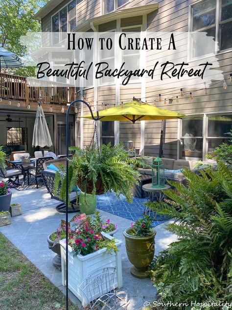 How to create a beautiful backyard retreat. #backyard #patioideas #screenporch #underdeckporch Porch And Patio, Garden Escape, Backyard Layout, Backyard Plan, Cozy Backyard, Screen Porch, Backyard Entertaining, Backyard Spaces, Backyard Pool Designs