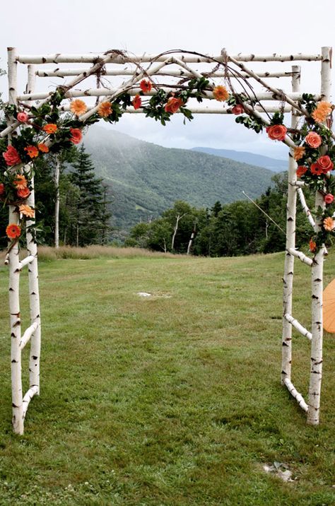 made from birch which could be part of the theme running through the entire day. Just get the flowers that match the colors you pick! Wedding Archway Ideas, Archway Ideas, Wedding Arbor Decorations, Wedding Arbor Rustic, Birch Wedding, Wedding Arbors, Wedding Archway, Country Garden Weddings, Wedding Arbour