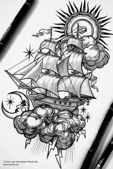 Stylo Art, Pirate Tattoo, Nautical Tattoo, Ship Tattoo, Tattoo Art Drawings, American Traditional Tattoo, 판타지 아트, American Traditional, Tattoo Design Drawings