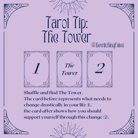 Tarot tip: the tower. Shuffle and find the tower. The card before represents what needs to change drastically in your life, and the card after shows how you should support yourself through this change. Divorce Tarot Spread, Sims Reference, Tower Moment, Tarot Card Layouts, Tower Card, The Tower Tarot, Tarot Reading Spreads, Tarot Card Readings, Free Tarot Cards