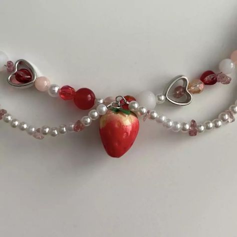 Strawberry Choker, Cottagecore Strawberry, Wholesome Life, Countryside Living, Strawberry Necklace, Strawberry Charm, Necklace Chain Types, Y2k Necklace, Coquette Style