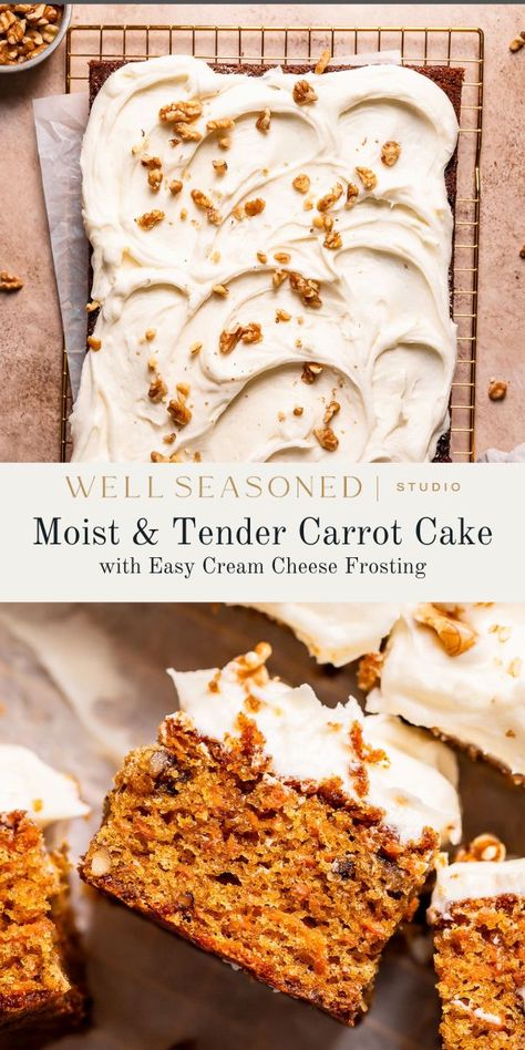 Super Moist Carrot Cake With Cream Cheese Frosting, Carrot Cake Recipe Sheet Pan, Swedish Carrot Cake, 9x13 Carrot Cake, Best Homemade Carrot Cake, Loaf Carrot Cake Recipe, Cream Cheese Filled Cake, One Layer Carrot Cake, Sheet Carrot Cake Recipe