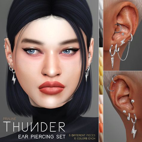 THUNDER Ear Piercing Set | Pralinesims en Patreon Ts4 Cc Jewelry, Sims4 Cc Jewelry, Sim4 Mods, Cc Accessories, Sims 4 Nails, Sims 4 Piercings, Sims 4 Tattoos, The Sims 4 Pc, Pelo Sims