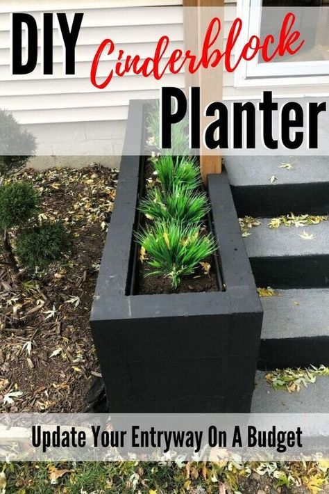 Large cement planters make for great, modern outdoor style. However, as a DIY option, they take a lot of cement, and building the forms is no small task. When I saw these smaller, solid cinder blocks available at Menards for only $1.09, I decided to give this simple technique a shot. We're thrilled with the results. How To Build A Brick Planter, Make A Planter Easy Diy, Diy Planter Boxes Concrete, Diy Long Planters Outdoor, Large Decorative Pots Outdoor Planters, Cement Block Planters Diy, Cheap Planter Ideas Diy, How To Make A Cement Planter, Cinderblock Diy Projects