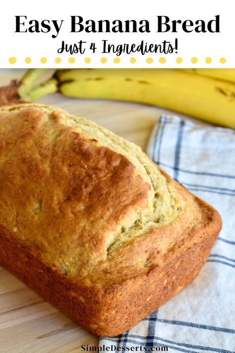 4 Ingredient Banana Bread is a delicious and easy banana bread recipe made with pantry staples! This one-bowl recipe comes together fast and has the most amazing flavor and texture! 4 Ingredient Banana Bread, Banana Bread Brownies, Simple Desserts, Tasty Bread Recipe, How To Store Bread, Easy Banana Bread Recipe, Banana Chocolate Chip Muffins, Sweet Treats Recipes, Popsicle Recipes