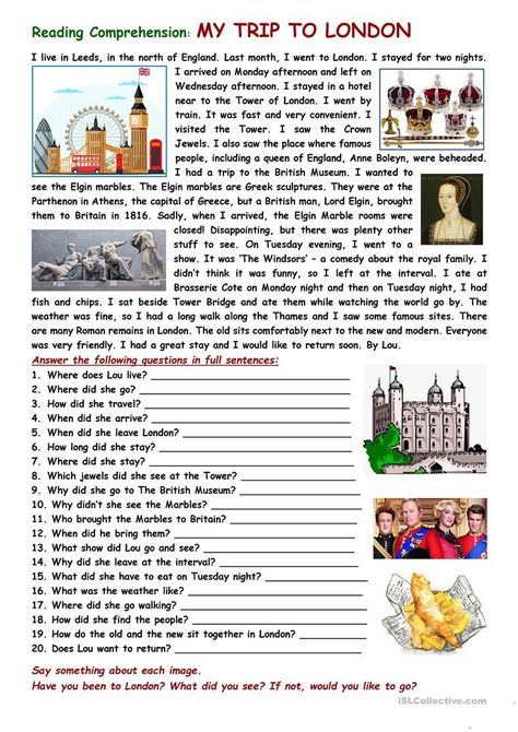 RC: My trip to London - English ESL Worksheets for distance learning and physical classrooms