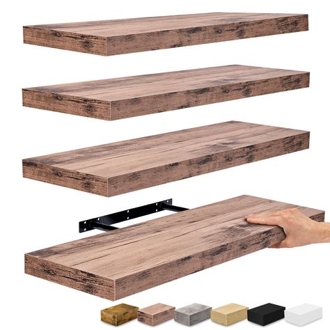 PRICES MAY VARY. Floating Shelves for Wall (Set of 4): Display charming showpieces, trophies, photo frames, decorative items, and other prized possessions while offering functional storage with the wooden floating shelves by Sorbus. Enhance home decor, bathroom decor, and living room decor, or fill in empty wall space above a desk, fireplace, entryway, vanity, or between windows. Each floating shelf measures approximately 23.75" L X 9.25" W Free Up Space in Your Home & Kitchen: Reduce clutter an Bathroom Storage Over Toilet, Trophy Display, Shelves For Wall, Unique Shelves, Wooden Floating Shelves, Over Toilet, Rustic Floating Shelves, Wall Shelf Decor, Rustic Wood Walls