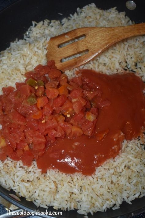 Authentic Spanish Rice Recipe with Rotel - These Old Cookbooks Authentic Spanish Rice Recipe, Best Spanish Rice Recipe, Spanish Rice Easy, Rotel Recipes, Mexican Rice Easy, Spanish Rice Recipe, Rice Side Dish Recipes, Old Cookbooks, Mexican Rice Recipes